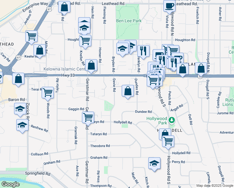 map of restaurants, bars, coffee shops, grocery stores, and more near 260 Davie Road in Kelowna