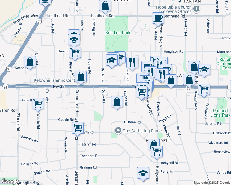 map of restaurants, bars, coffee shops, grocery stores, and more near 920 Saskatoon Road in Kelowna