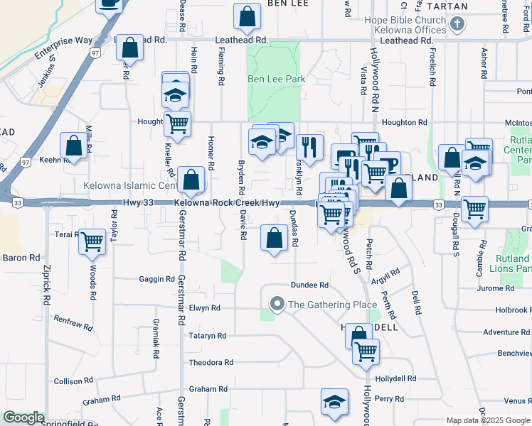 map of restaurants, bars, coffee shops, grocery stores, and more near 920 Saskatoon Road in Kelowna