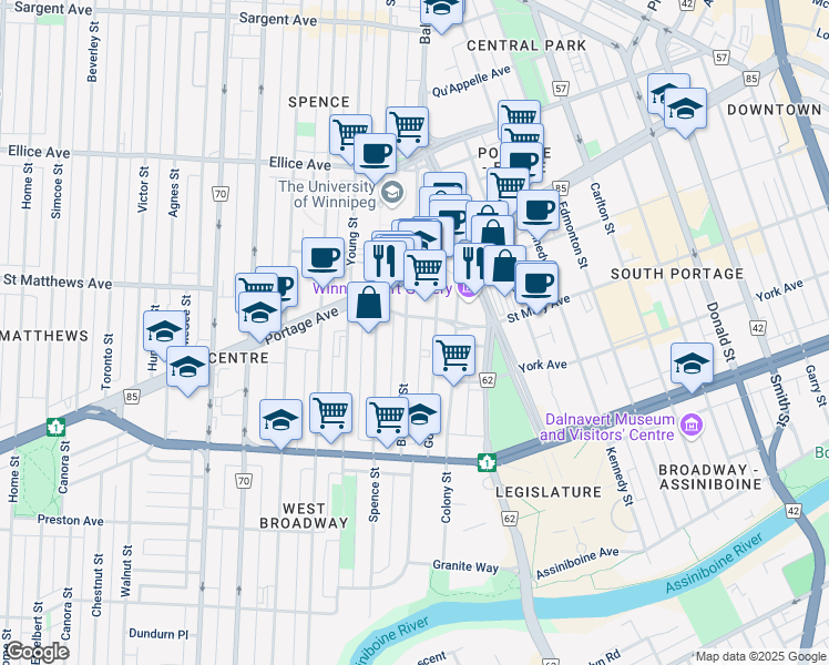 map of restaurants, bars, coffee shops, grocery stores, and more near 242 Good Street in Winnipeg
