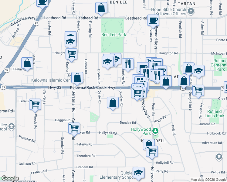 map of restaurants, bars, coffee shops, grocery stores, and more near 920 Saskatoon Road in Kelowna