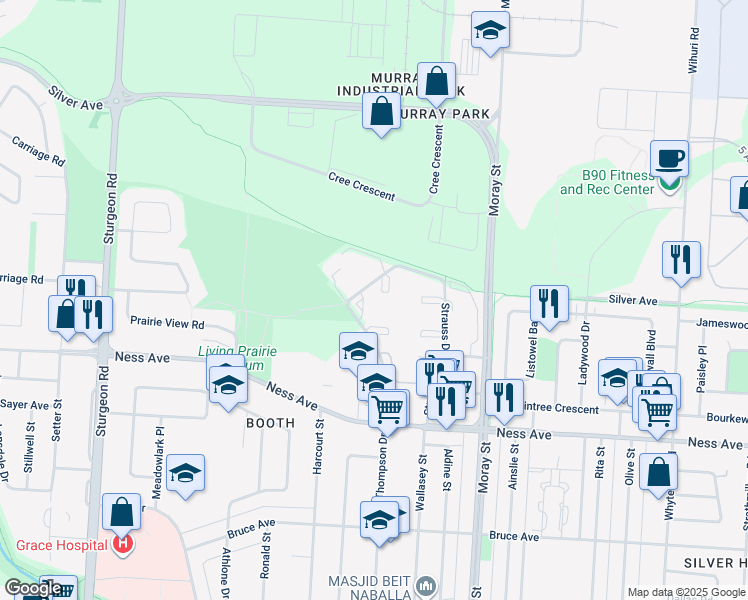 map of restaurants, bars, coffee shops, grocery stores, and more near in Winnipeg