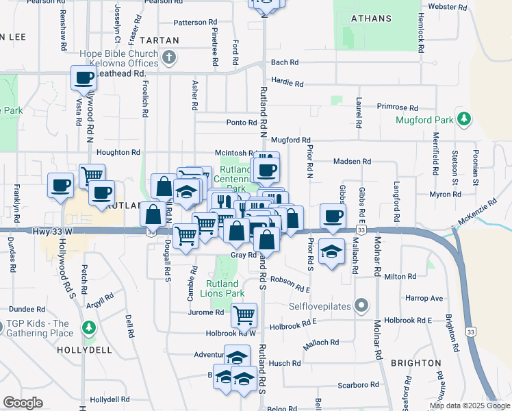 map of restaurants, bars, coffee shops, grocery stores, and more near in Kelowna