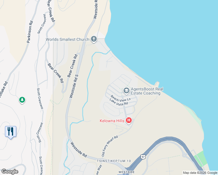 map of restaurants, bars, coffee shops, grocery stores, and more near 1616 Marina Way in Kelowna