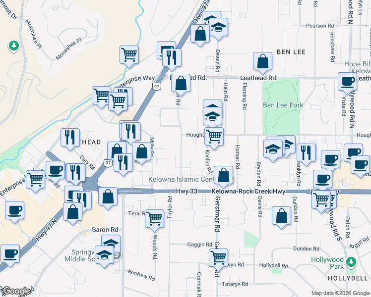 map of restaurants, bars, coffee shops, grocery stores, and more near 275 A Nickel Road in Kelowna