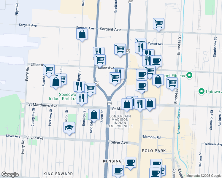 map of restaurants, bars, coffee shops, grocery stores, and more near in Winnipeg