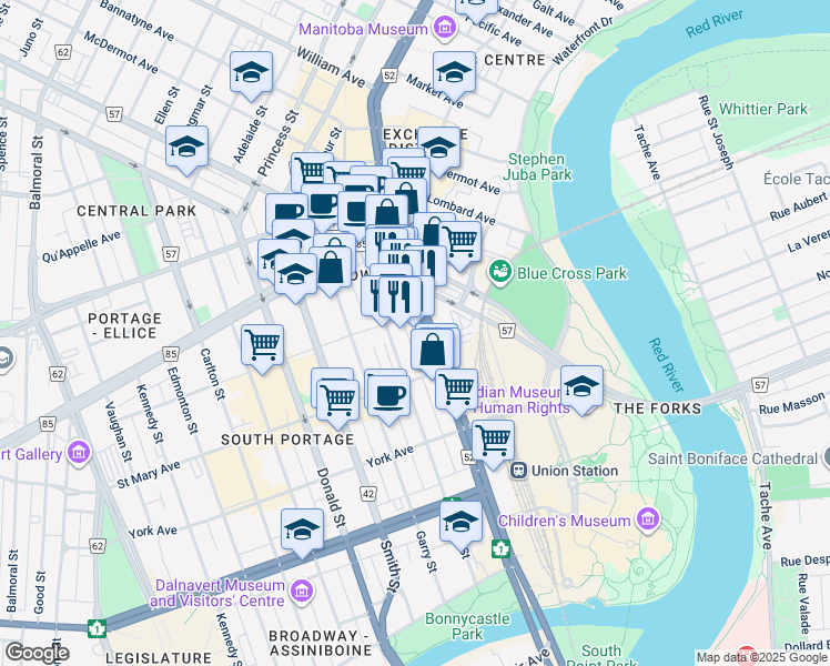 map of restaurants, bars, coffee shops, grocery stores, and more near 269 Route 52 in Winnipeg