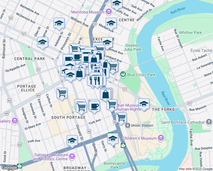 map of restaurants, bars, coffee shops, grocery stores, and more near 269 Route 52 in Winnipeg