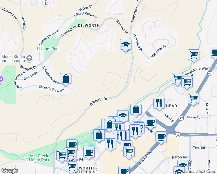 map of restaurants, bars, coffee shops, grocery stores, and more near 985 Cascade Place in Kelowna