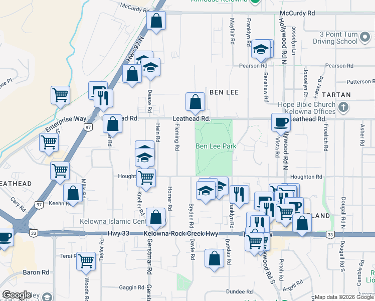 map of restaurants, bars, coffee shops, grocery stores, and more near 456 McPhee Street in Kelowna