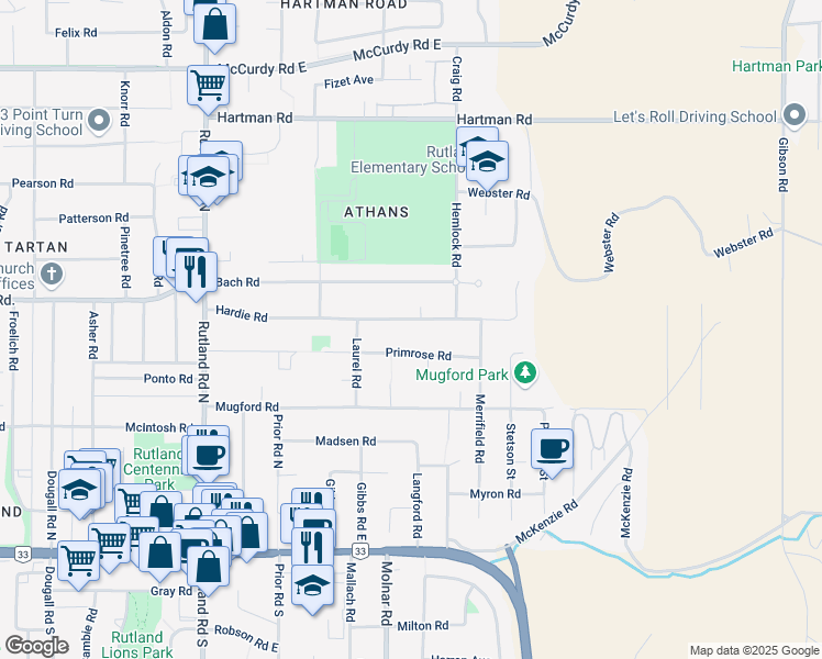 map of restaurants, bars, coffee shops, grocery stores, and more near 475 Hardie Road in Kelowna