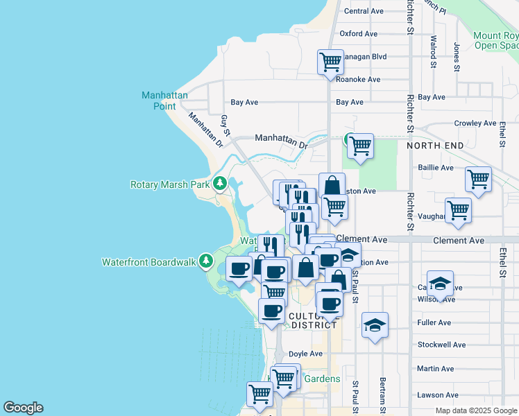 map of restaurants, bars, coffee shops, grocery stores, and more near in Kelowna