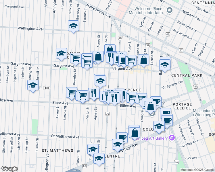 map of restaurants, bars, coffee shops, grocery stores, and more near 530 Maryland Street in Winnipeg