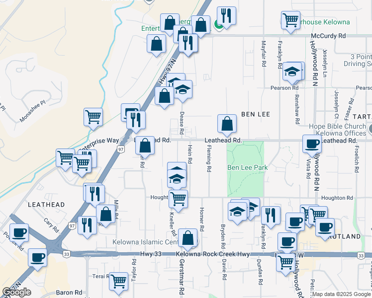 map of restaurants, bars, coffee shops, grocery stores, and more near 526 Hein Road in Kelowna