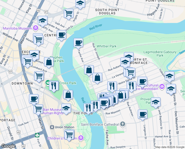 map of restaurants, bars, coffee shops, grocery stores, and more near 770 Tache Avenue in Winnipeg