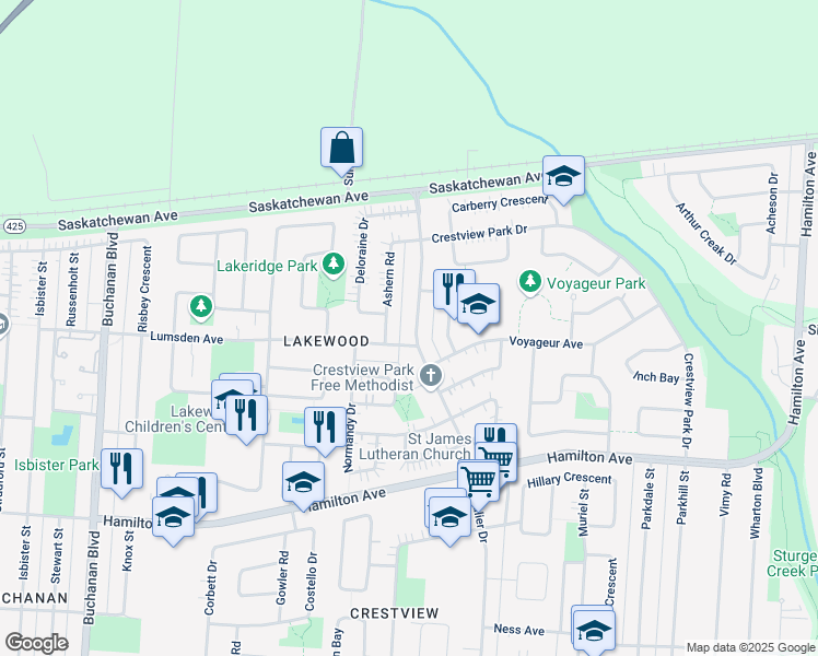 map of restaurants, bars, coffee shops, grocery stores, and more near 972 Cavalier Drive in Winnipeg