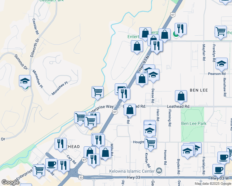 map of restaurants, bars, coffee shops, grocery stores, and more near 2702 British Columbia 97 in Kelowna
