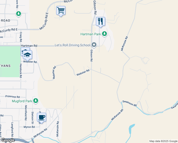 map of restaurants, bars, coffee shops, grocery stores, and more near 1129 Webster Road in Kelowna
