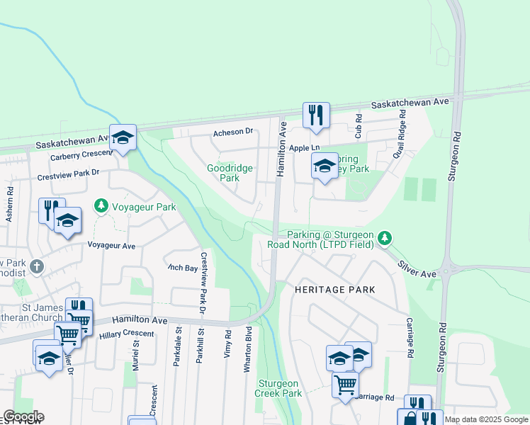 map of restaurants, bars, coffee shops, grocery stores, and more near 3233 Silver Avenue in Winnipeg