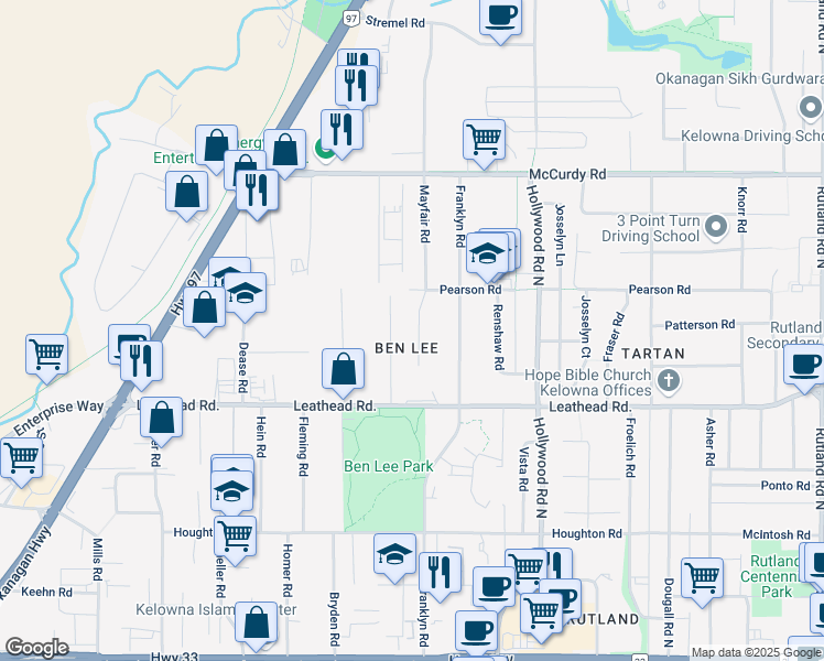 map of restaurants, bars, coffee shops, grocery stores, and more near 694 Mayfair Court in Kelowna
