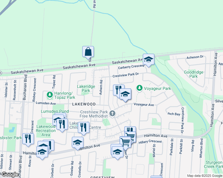map of restaurants, bars, coffee shops, grocery stores, and more near 1005 Cavalier Drive in Winnipeg