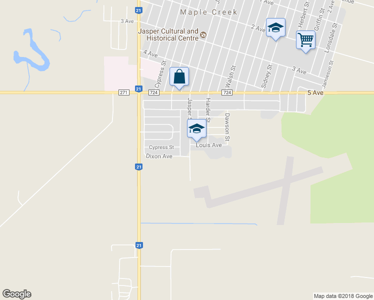 map of restaurants, bars, coffee shops, grocery stores, and more near 737 Jasper Street in Maple Creek