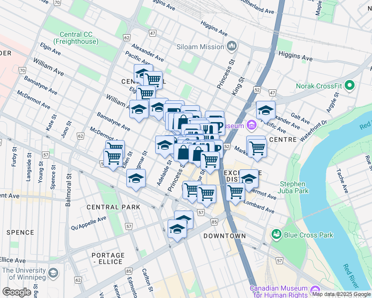 map of restaurants, bars, coffee shops, grocery stores, and more near 288 William Avenue in Winnipeg