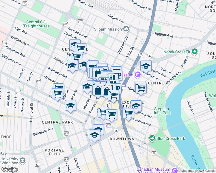 map of restaurants, bars, coffee shops, grocery stores, and more near 288 William Avenue in Winnipeg
