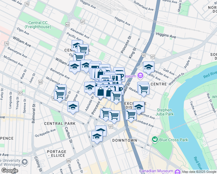 map of restaurants, bars, coffee shops, grocery stores, and more near 294 William Avenue in Winnipeg
