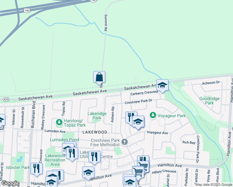 map of restaurants, bars, coffee shops, grocery stores, and more near 126 Deloraine Drive in Winnipeg