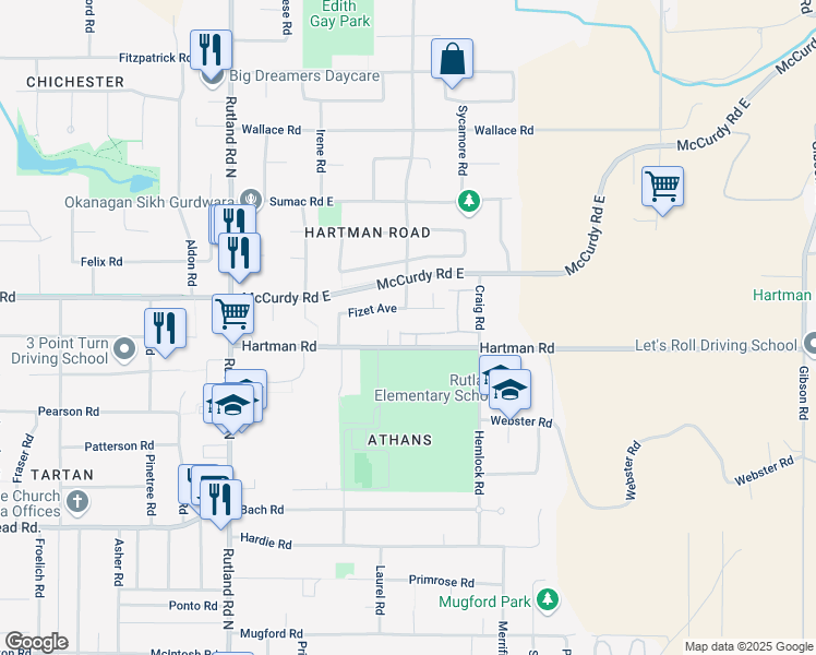 map of restaurants, bars, coffee shops, grocery stores, and more near 440 Hartman Road in Kelowna