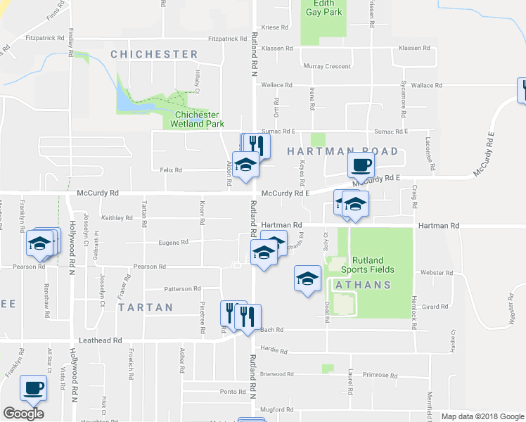 map of restaurants, bars, coffee shops, grocery stores, and more near 925 Rutland Road North in Kelowna