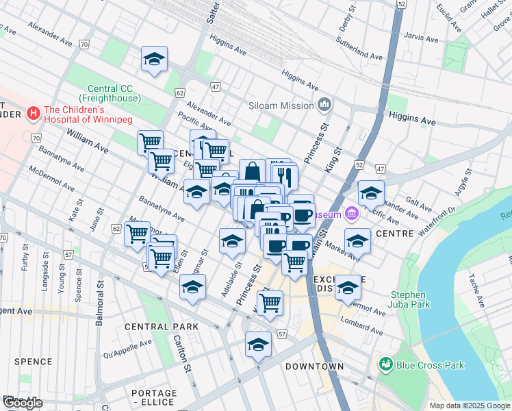 map of restaurants, bars, coffee shops, grocery stores, and more near 339 William Avenue in Winnipeg