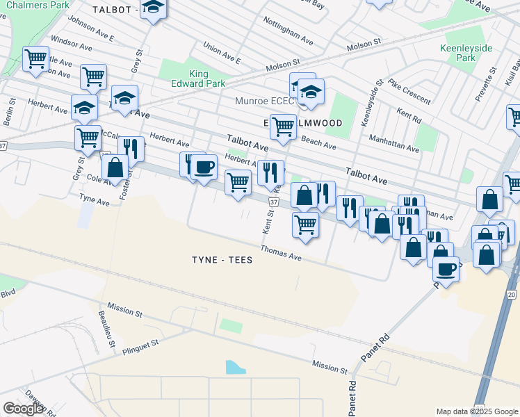 map of restaurants, bars, coffee shops, grocery stores, and more near 930 Nairn Avenue in Winnipeg