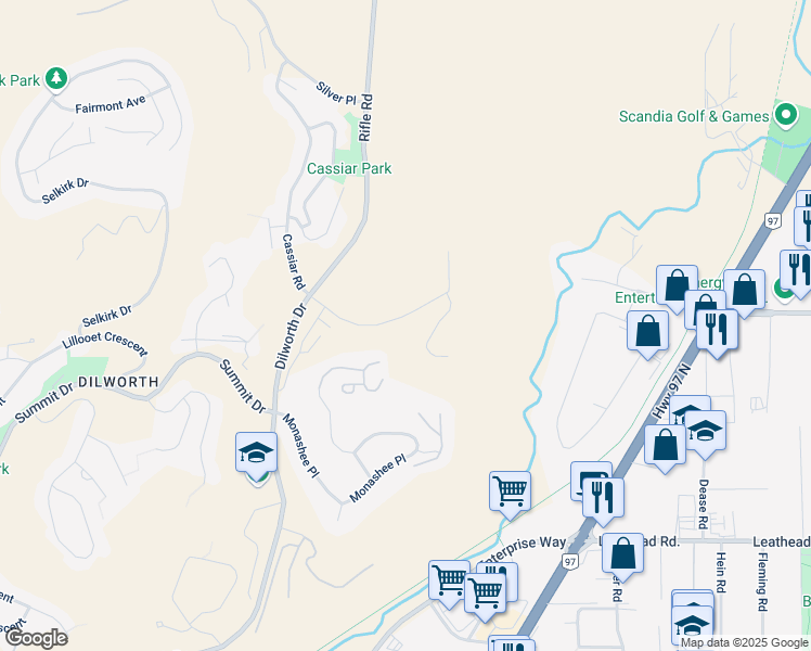 map of restaurants, bars, coffee shops, grocery stores, and more near 2495 Mount Baldy Drive in Kelowna