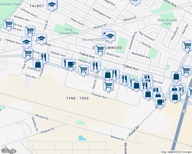 map of restaurants, bars, coffee shops, grocery stores, and more near 930 Nairn Ave in Winnipeg