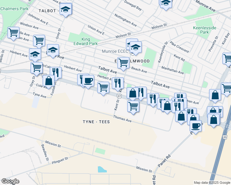 map of restaurants, bars, coffee shops, grocery stores, and more near 925 Nairn Avenue in Winnipeg