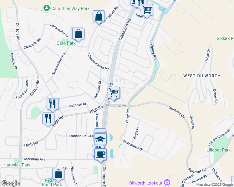 map of restaurants, bars, coffee shops, grocery stores, and more near 773 Glenmore Road in Kelowna