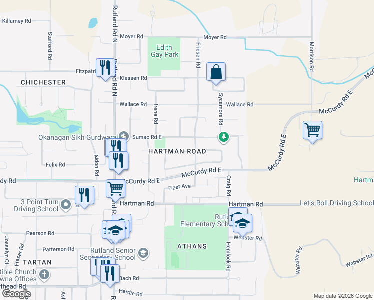 map of restaurants, bars, coffee shops, grocery stores, and more near 391 Sumac Road East in Kelowna