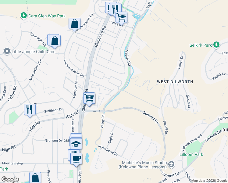 map of restaurants, bars, coffee shops, grocery stores, and more near 680 Valley Road in Kelowna