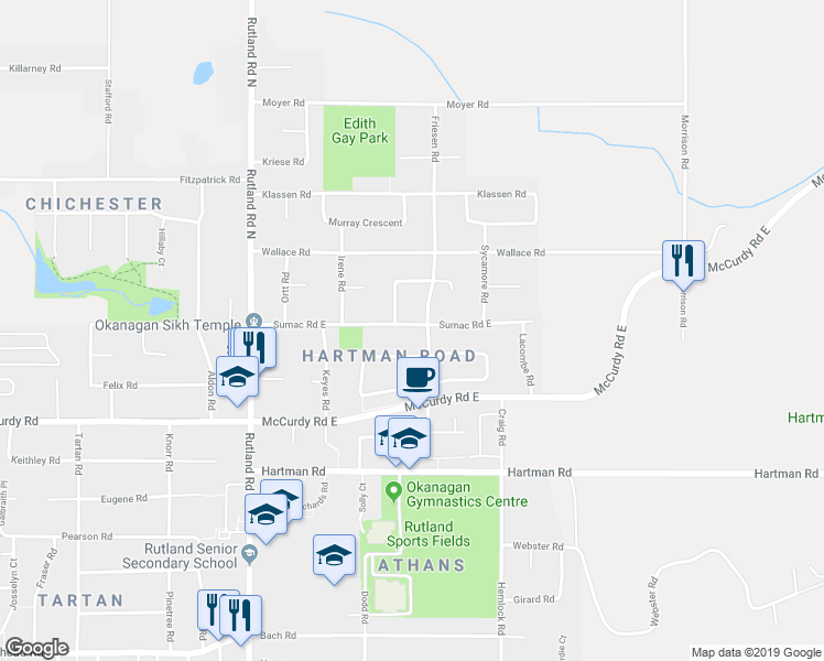 map of restaurants, bars, coffee shops, grocery stores, and more near 391 Sumac Road East in Kelowna