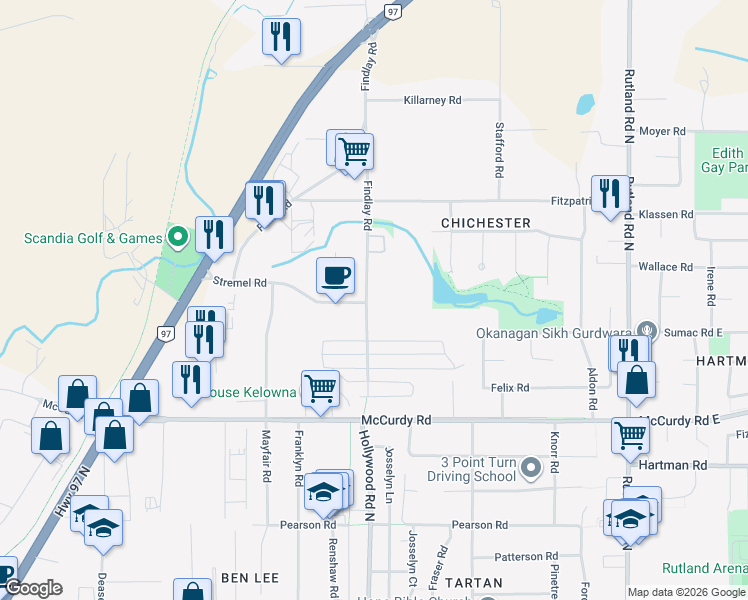 map of restaurants, bars, coffee shops, grocery stores, and more near 559 Fitzpatrick Road in Kelowna