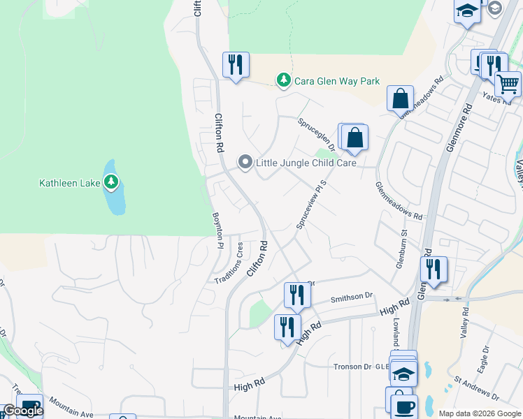 map of restaurants, bars, coffee shops, grocery stores, and more near 20 Alameda Court in Kelowna