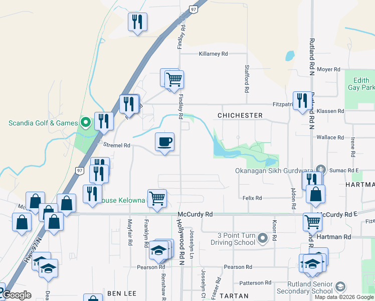 map of restaurants, bars, coffee shops, grocery stores, and more near 559 Fitzpatrick Road in Kelowna