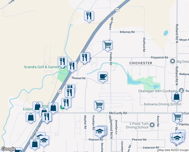 map of restaurants, bars, coffee shops, grocery stores, and more near 766 Stremel Road in Kelowna