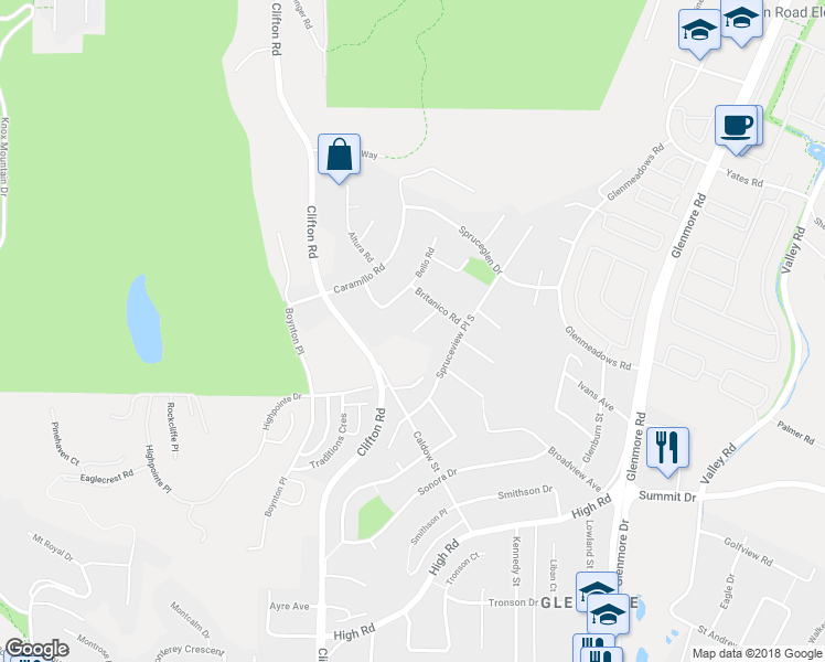map of restaurants, bars, coffee shops, grocery stores, and more near 20 Alameda Court in Kelowna
