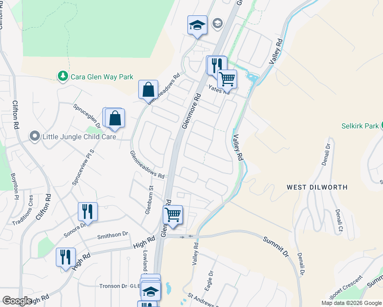map of restaurants, bars, coffee shops, grocery stores, and more near Unnamed Road in Kelowna