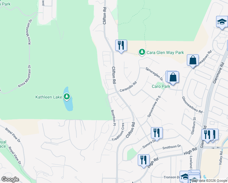 map of restaurants, bars, coffee shops, grocery stores, and more near 11 Boynton Place in Kelowna