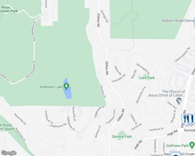 map of restaurants, bars, coffee shops, grocery stores, and more near 610 Boynton Place in Kelowna