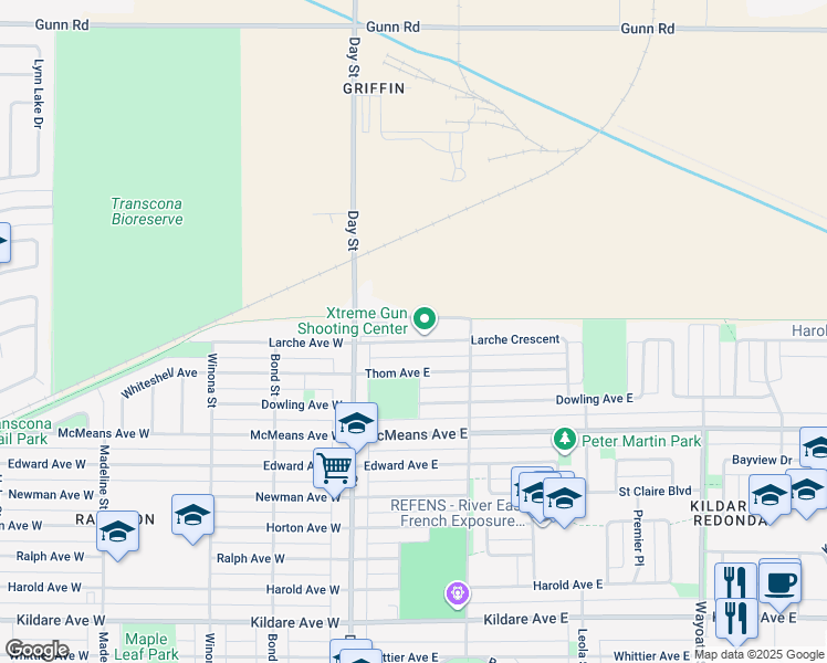 map of restaurants, bars, coffee shops, grocery stores, and more near in Winnipeg